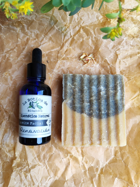 KIT Aceite facial renovación x28 gr y Jabón Artesanal de vainilla
