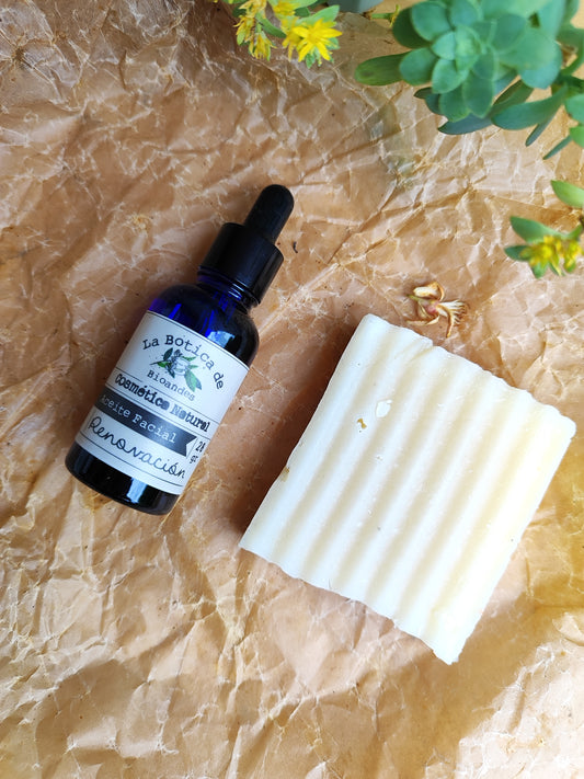 KIT Aceite facial renovación x28 gr y Jabón Artesanal de Cardamomo